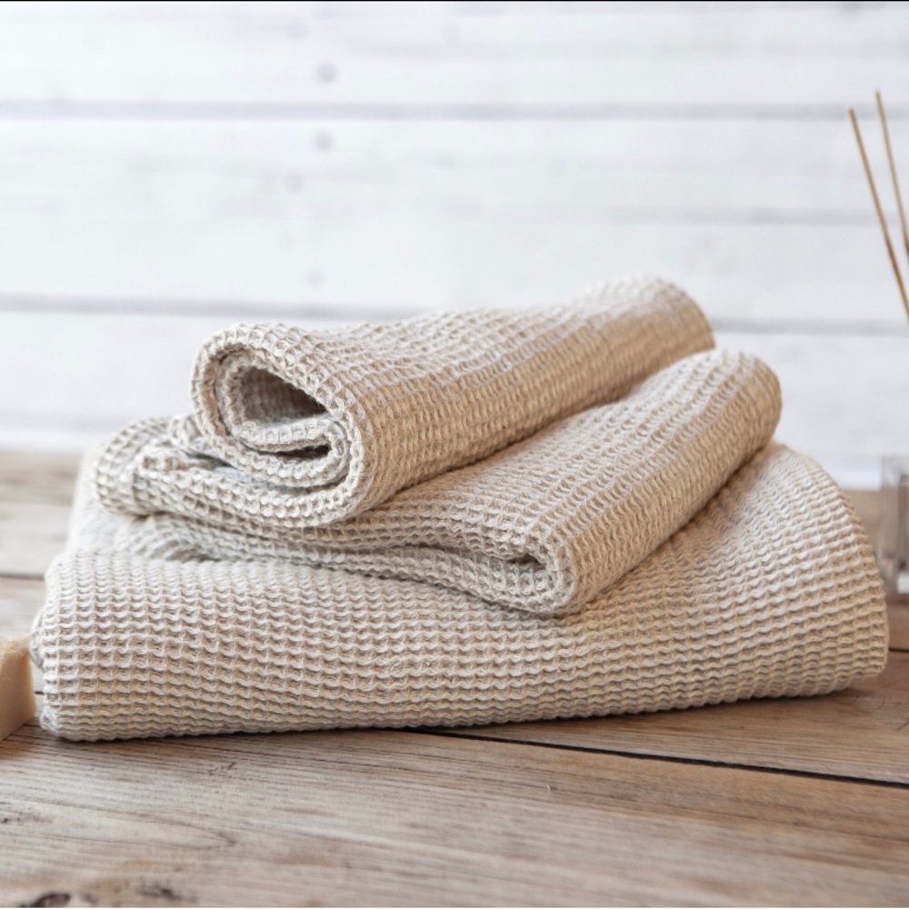 Flax Linen Waffle Hand + Face Bath Towels